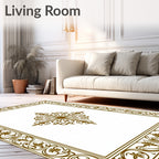 Ornate Floral Centerpiece and Border Design Rug