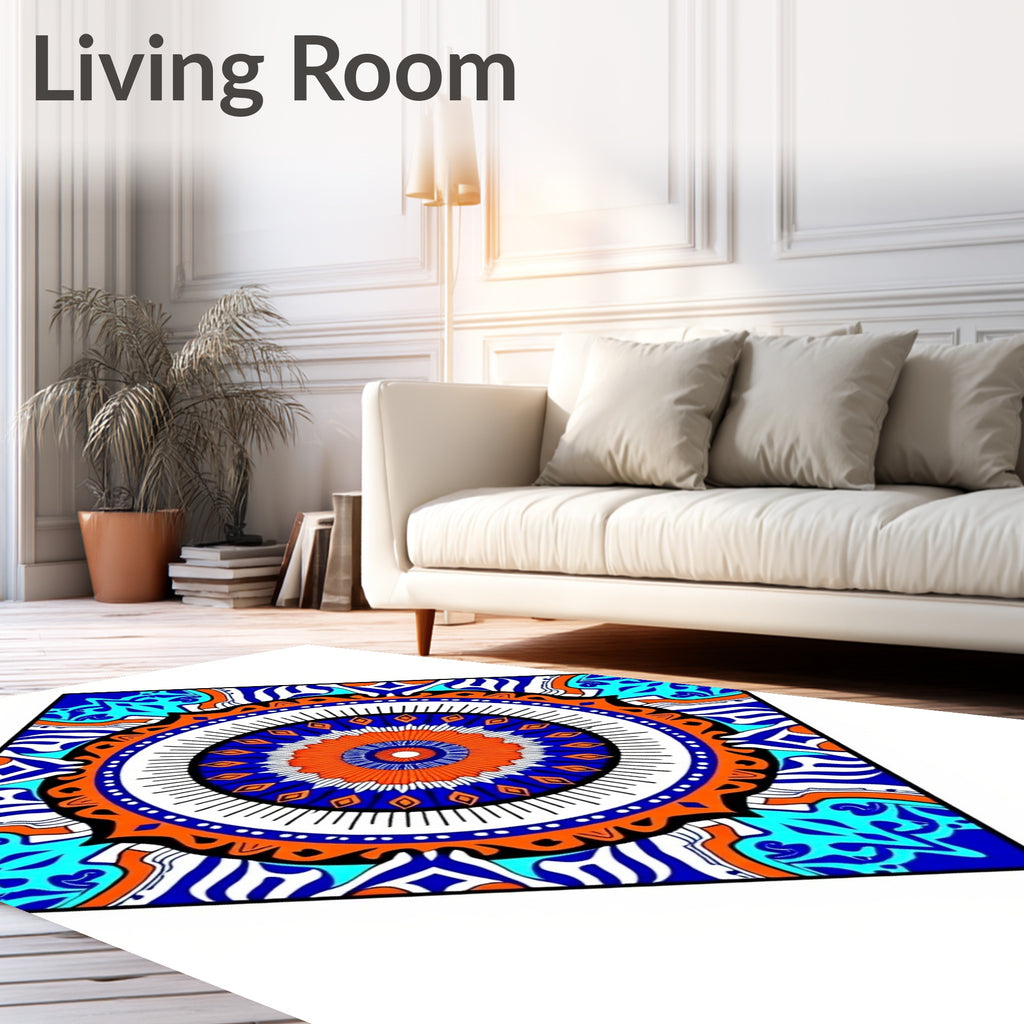 Vibrant Geometric Mandala Diamond Pattern Rug