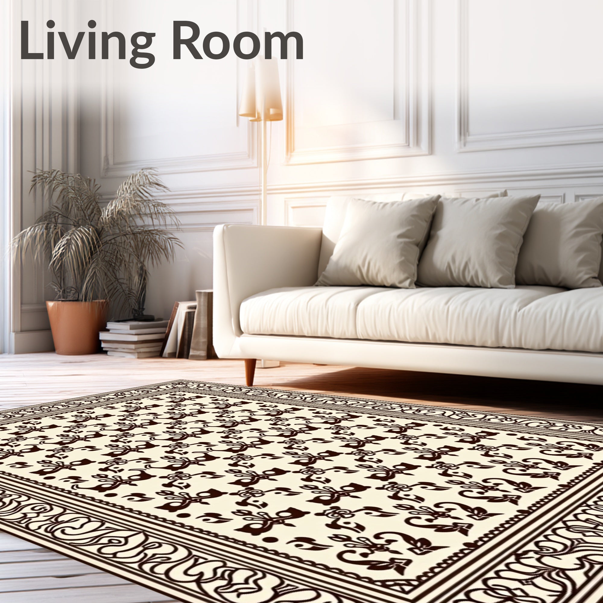 Dark Brown Classic Floral Pattern Rug