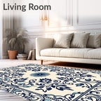 Navy Blue Floral Classic Ornament Rug
