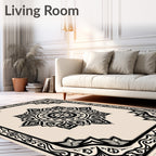 Intricate Black Floral Sunburst Design Rug