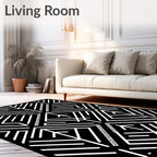 Modern Black White Geometric Pattern Rug