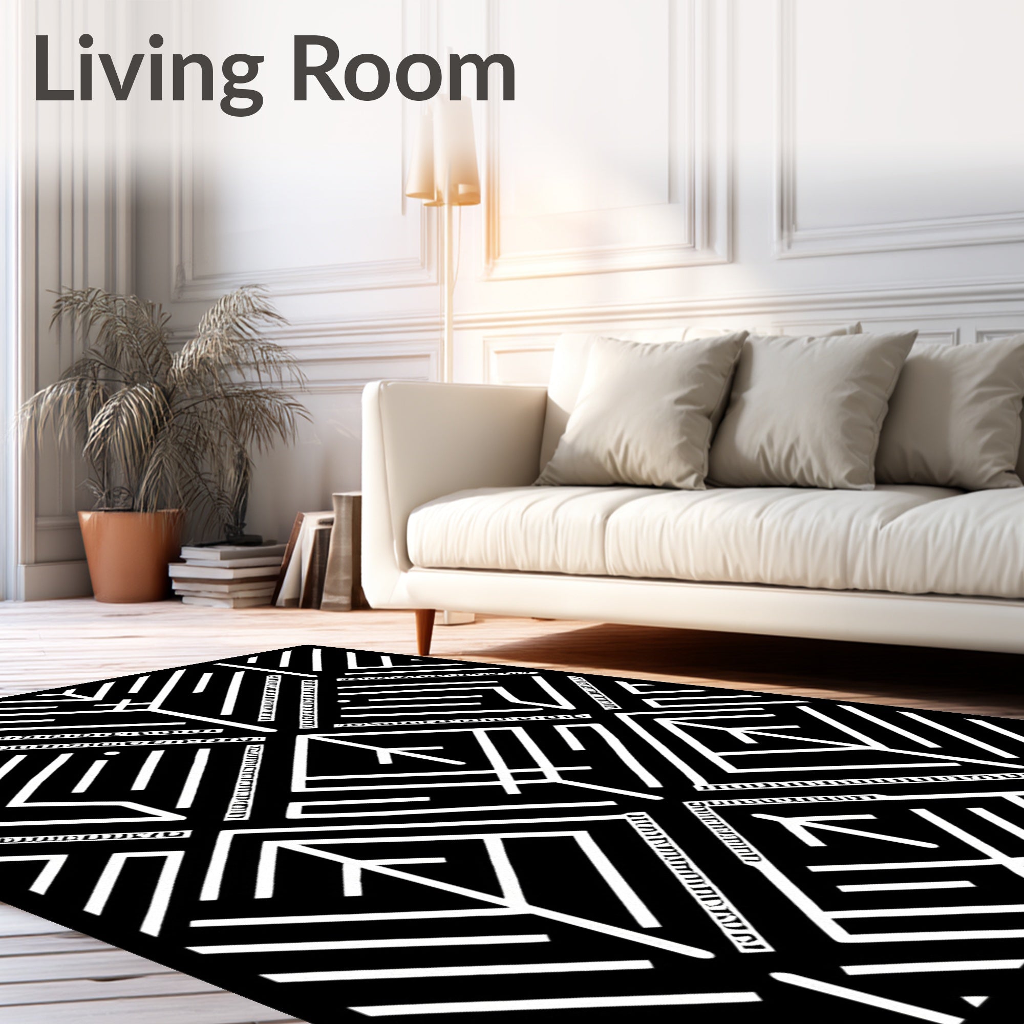 Modern Black White Geometric Pattern Rug