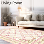 Ornate Pink Floral Diamond Pattern Rug