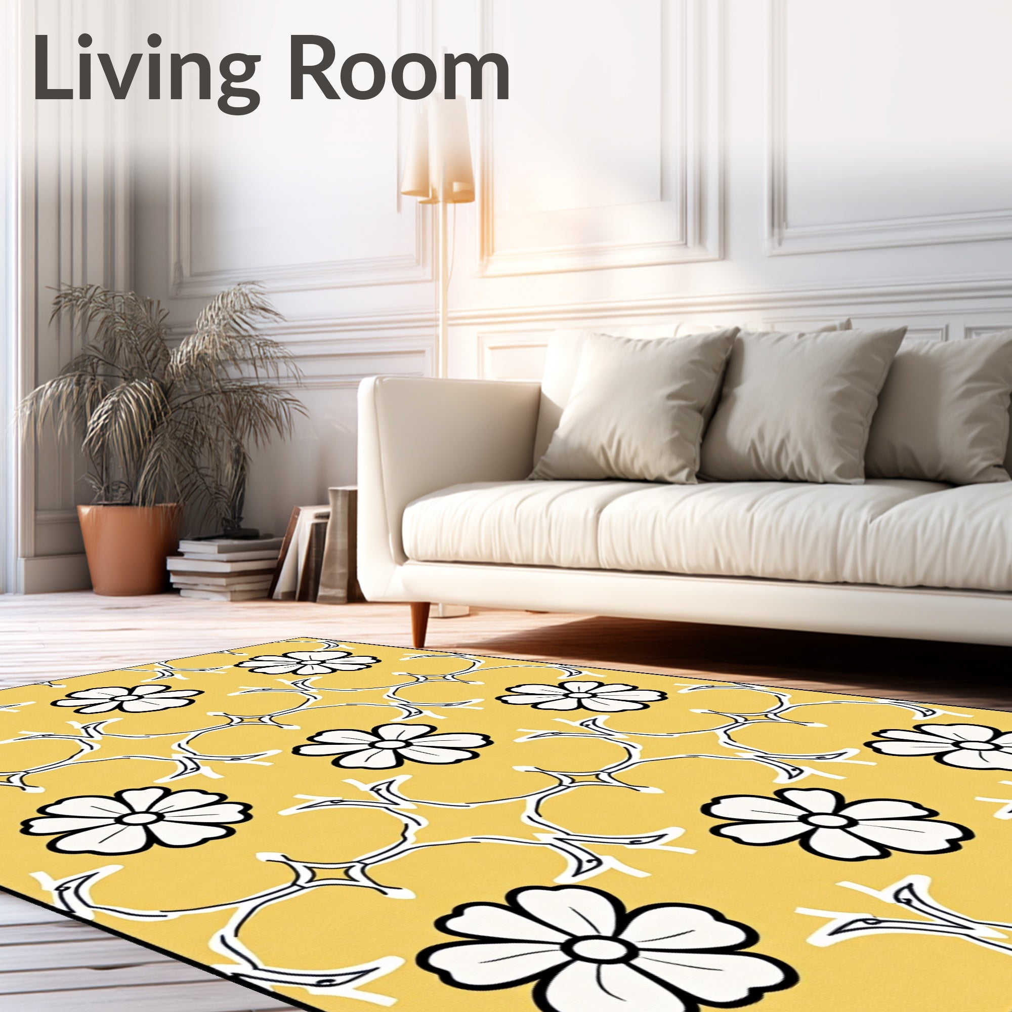 Classic Yellow Floral Silhouette Rug