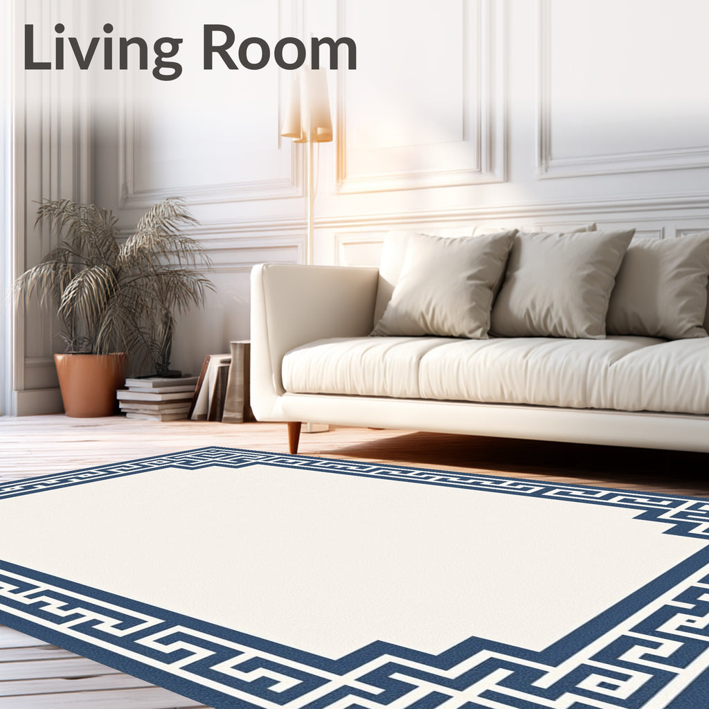 Navajo Blue Classic Geometric Border Rug