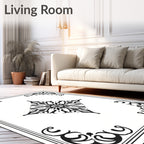 Black White Ornate Floral Diamond Rug