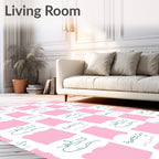 Pink Blush Abstract Checkerboard Pattern Rug