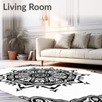 Black White Intricate Mandala Design Rug