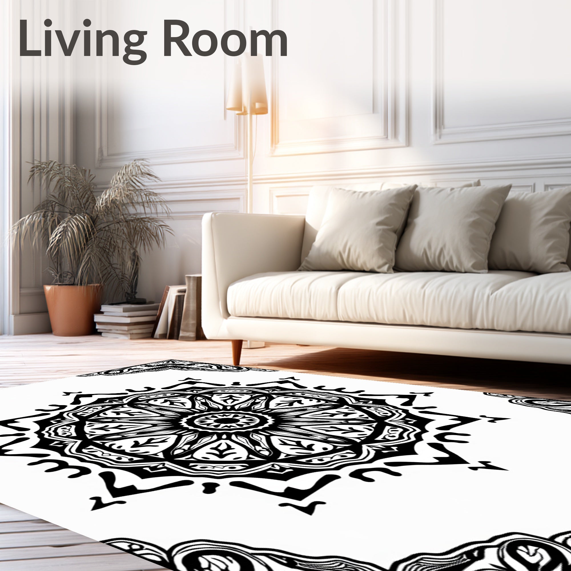 Black White Intricate Mandala Design Rug