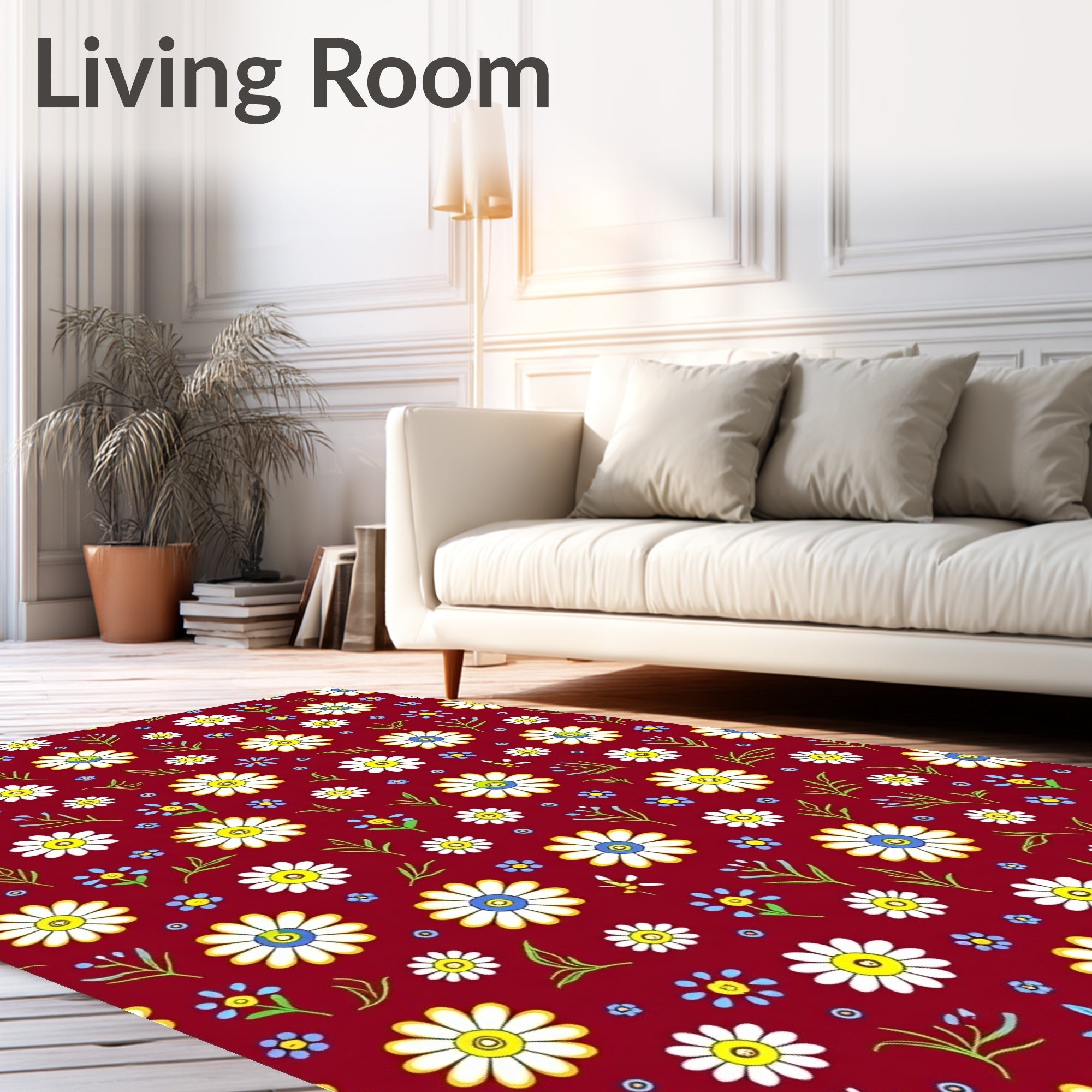 Daisies Wildflowers Garden Pattern Rug
