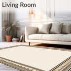 Ornate Black Beige Decorative Border Rug