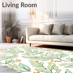 Whimsical Botanical Vine Green Orange Pattern Rug