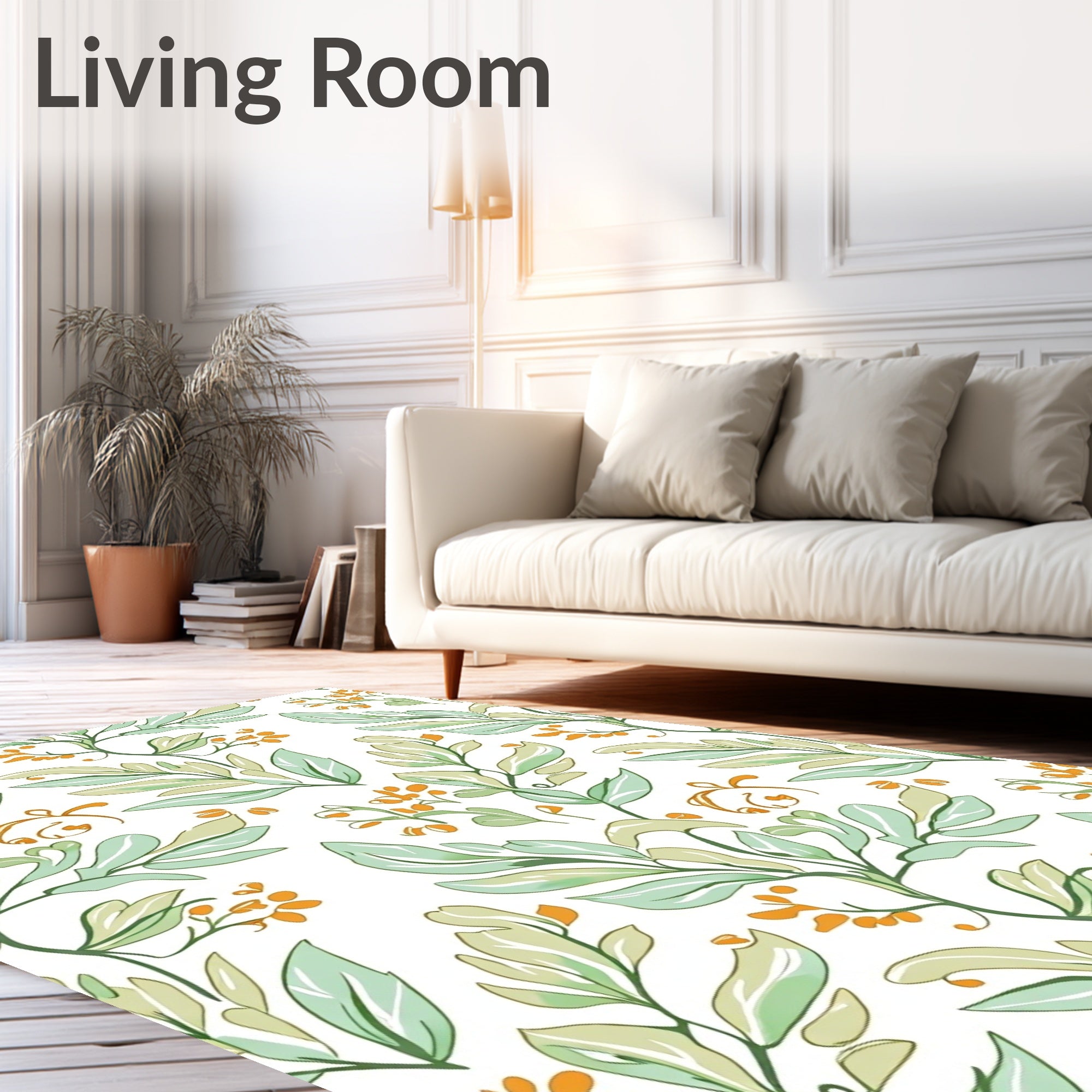 Whimsical Botanical Vine Green Orange Pattern Rug