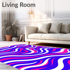 Bold Wavy Blue Pink White Stripe Pattern Rug
