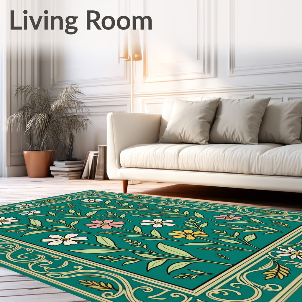 Floral Meadow With Ornate Border Rug