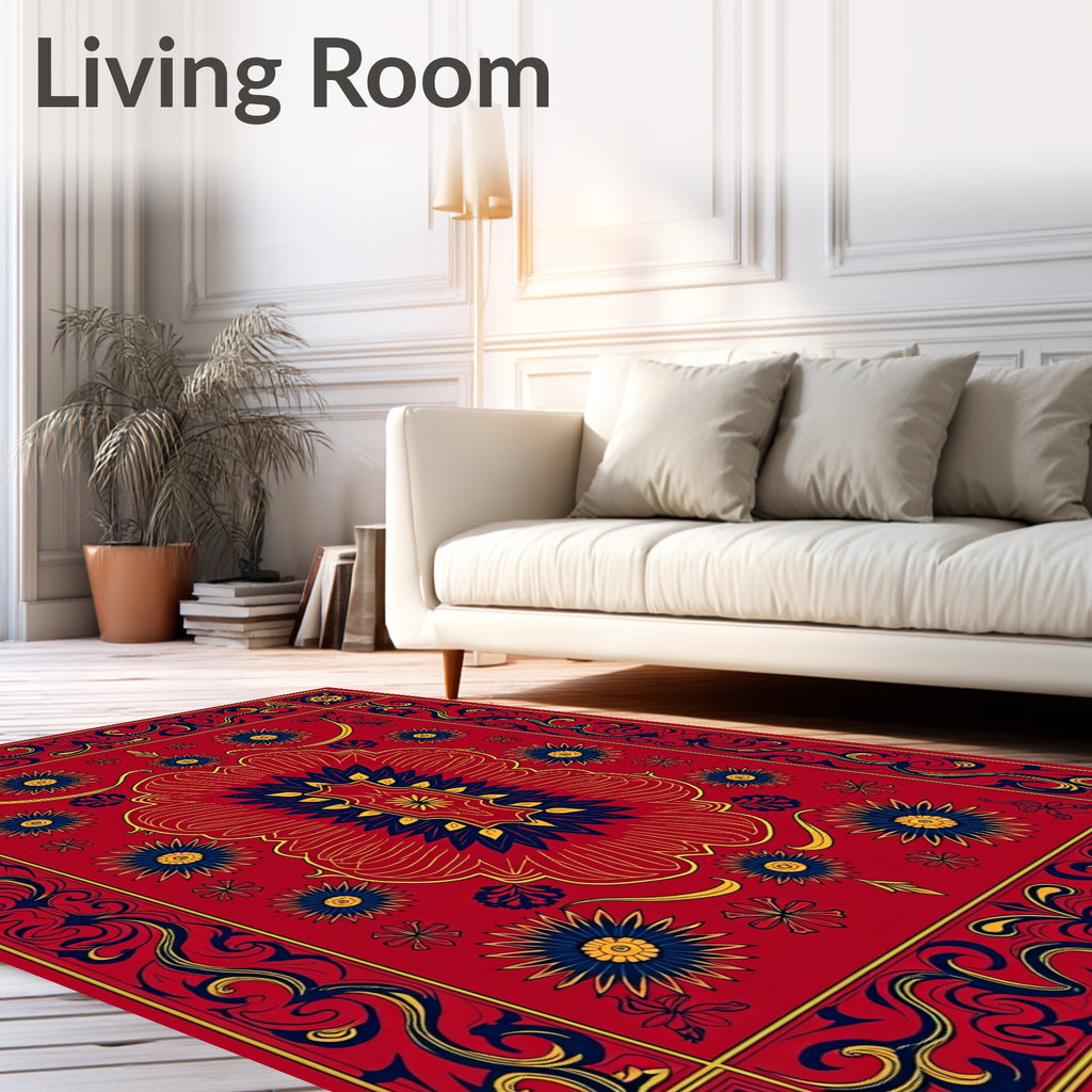 Bold Red Floral Vine Pattern Rug