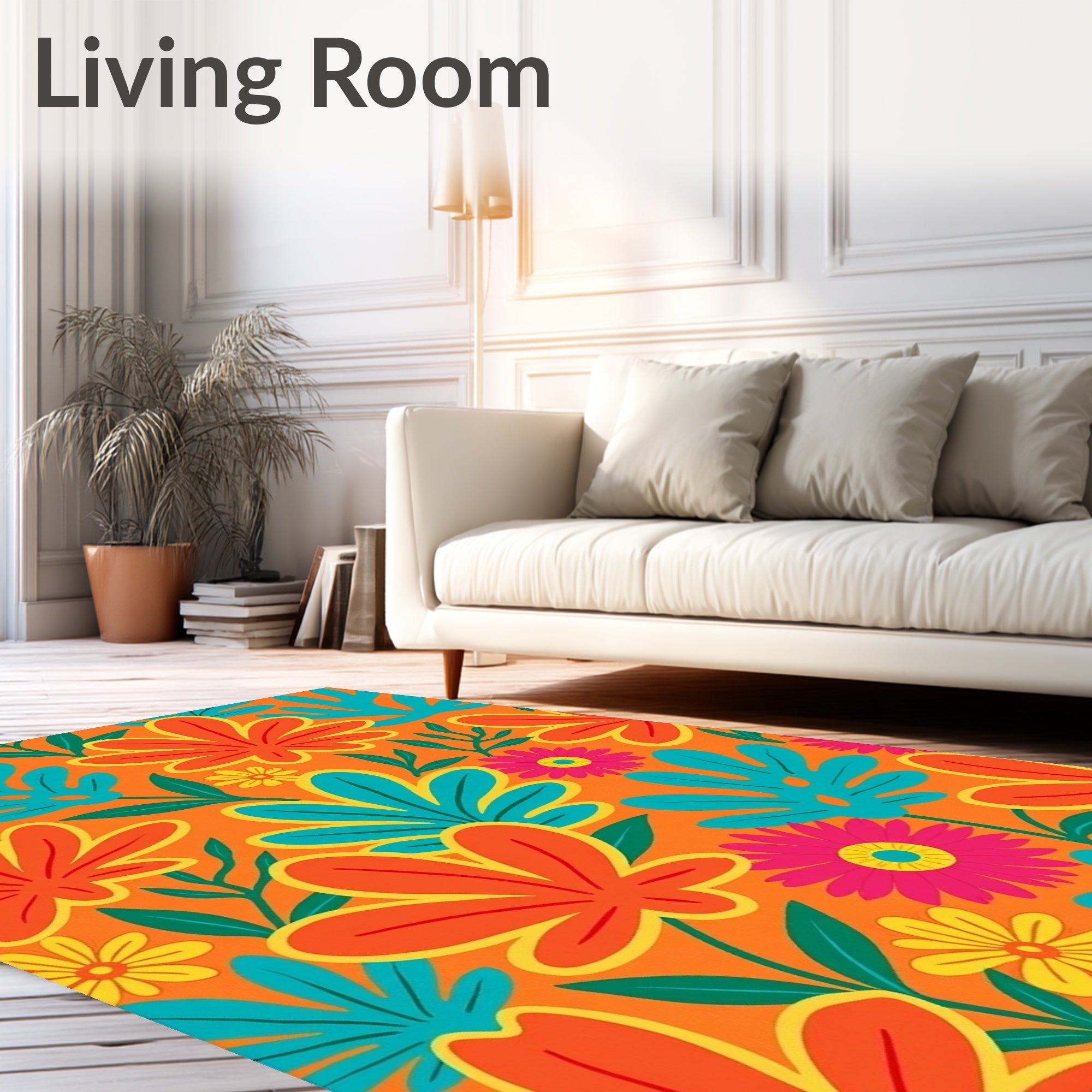 Vibrant Tropical Floral Pattern Rug
