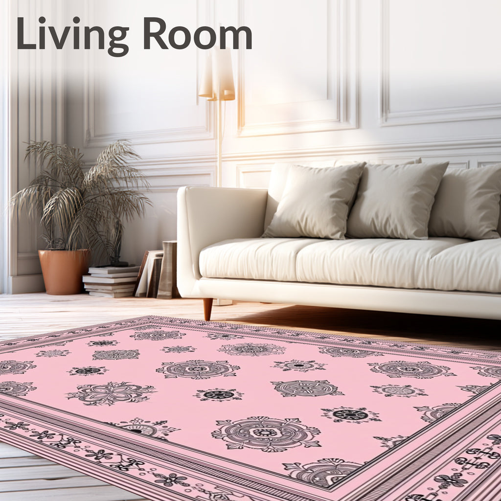 Delicate Mandala Patterned Pink Rug