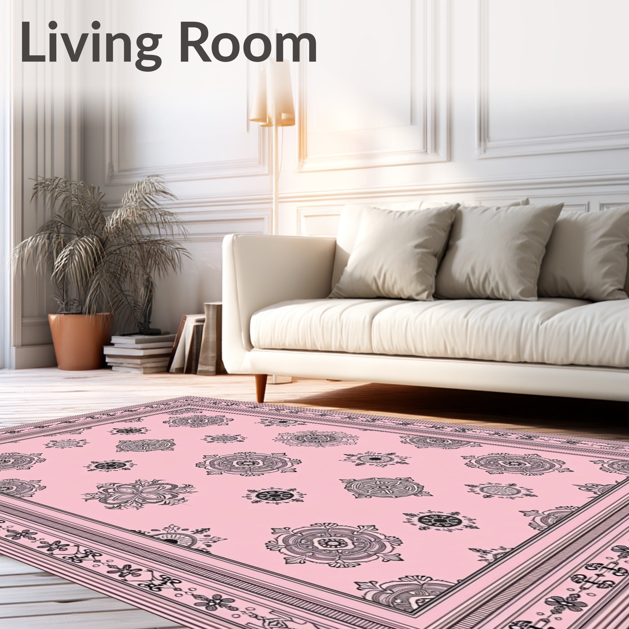 Delicate Mandala Patterned Pink Rug