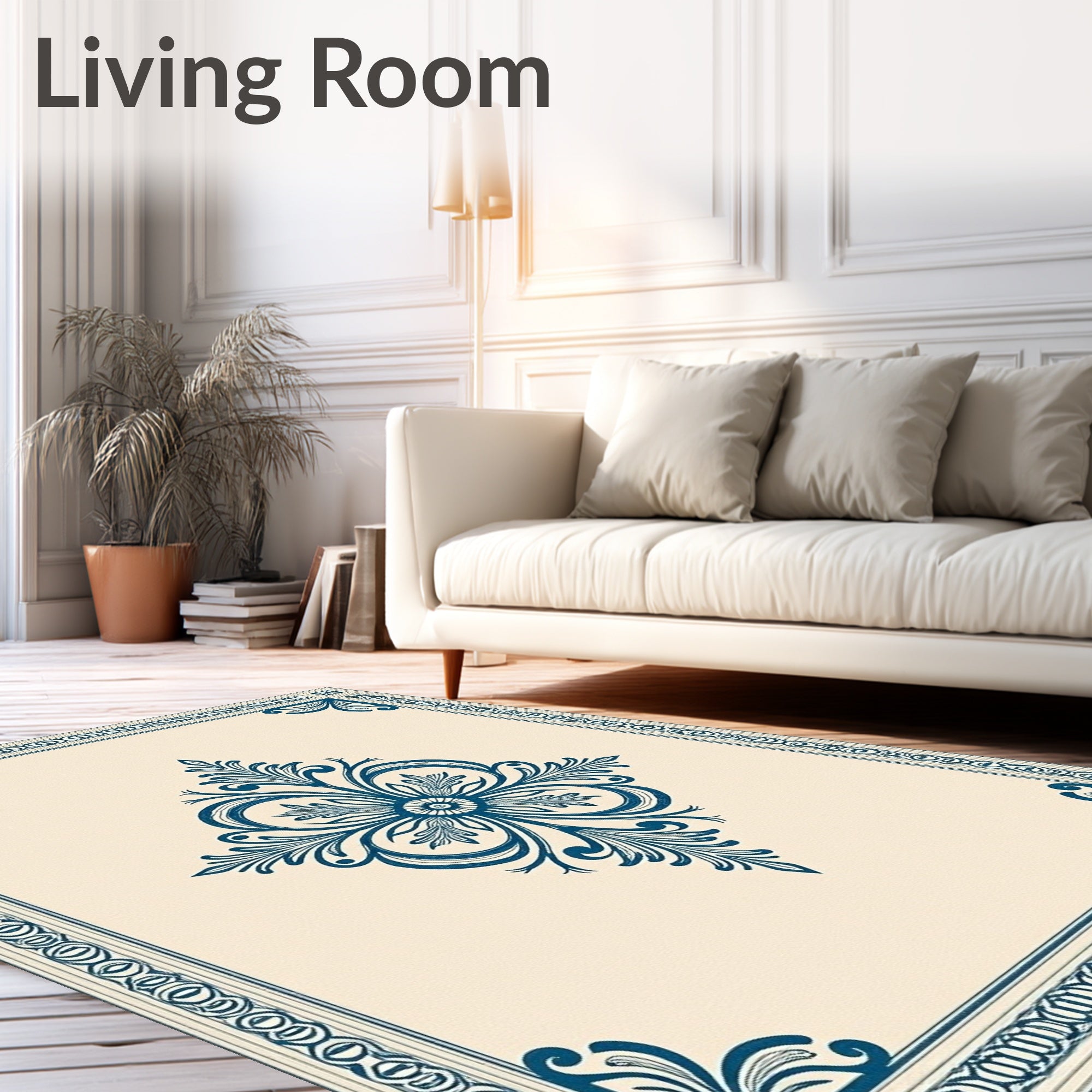 Ornate Blue Floral Timeless Design Rug