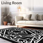 Intricate Black White Geometric Symmetry Rug