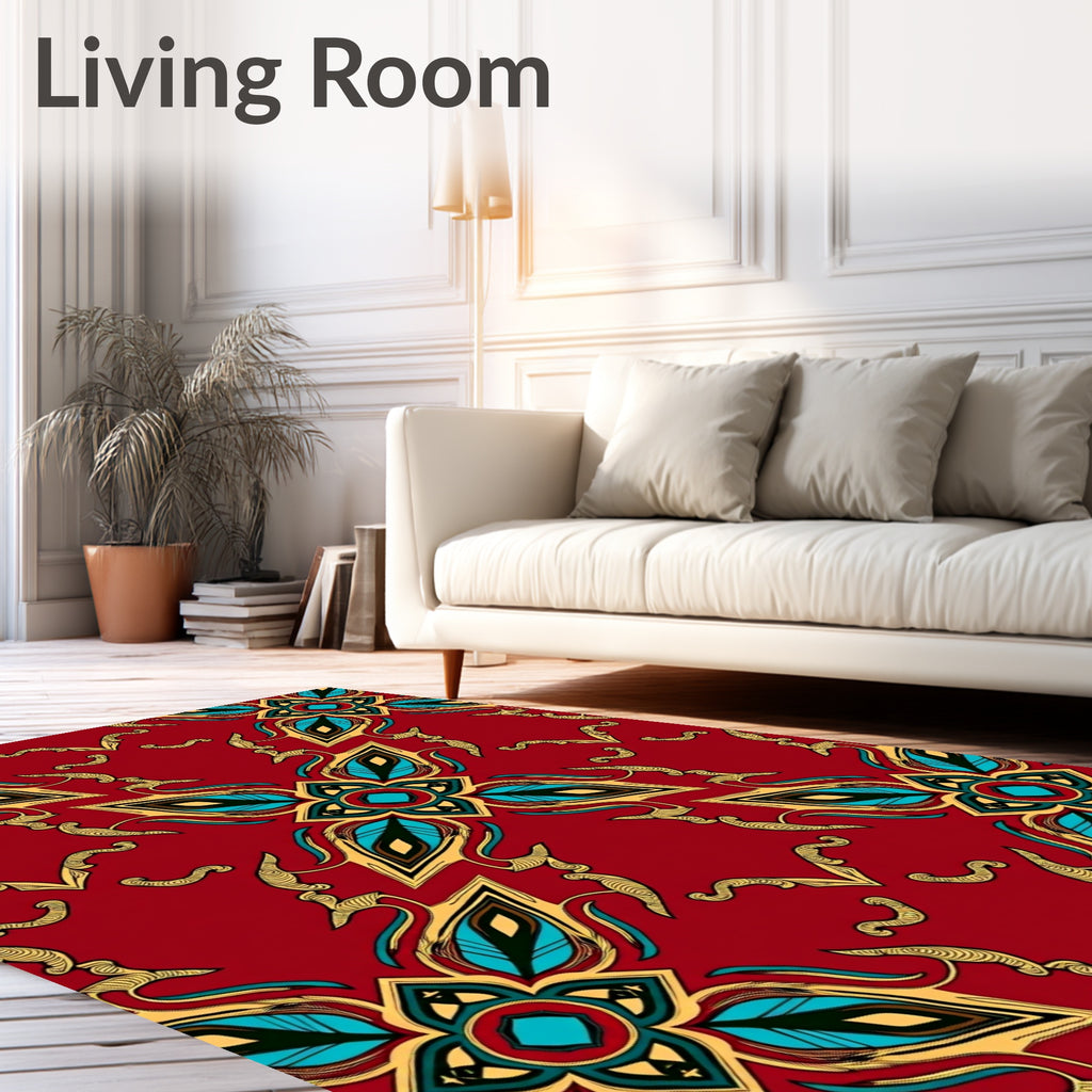 Crimson Floral Pattern With Gold Accents Rug