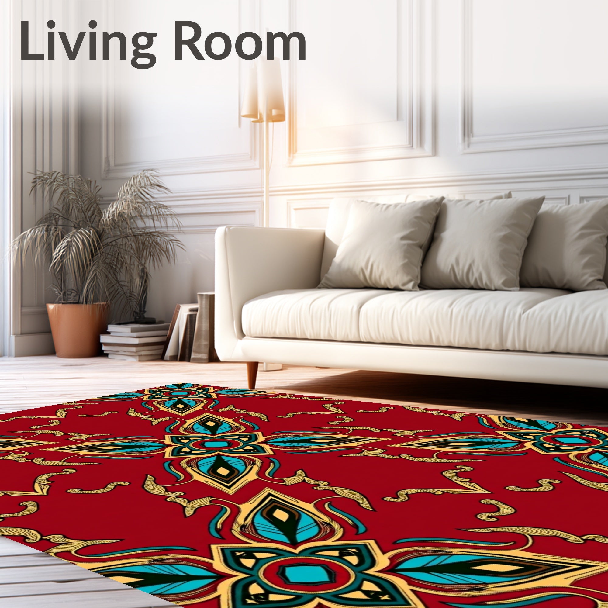 Crimson Floral Pattern With Gold Accents Rug