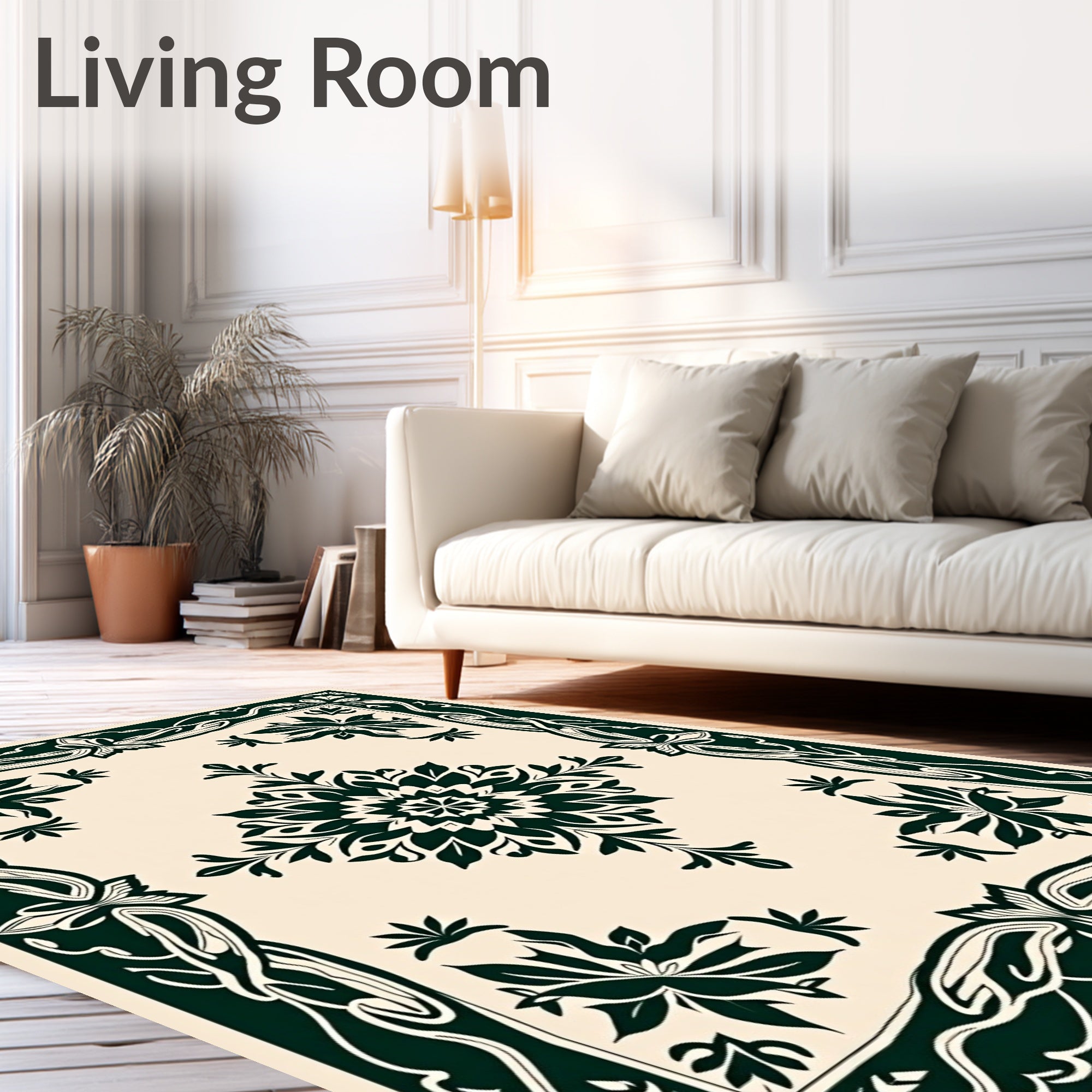 Elegant Floral Border Medallion Design Rug