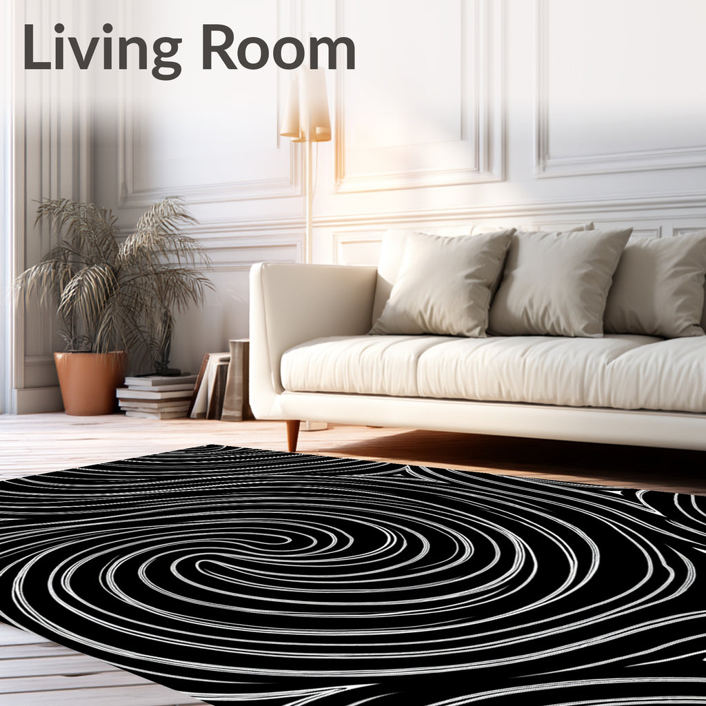 Monochrome Swirls and Triangles Pattern Rug