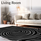 Monochrome Swirls and Triangles Pattern Rug