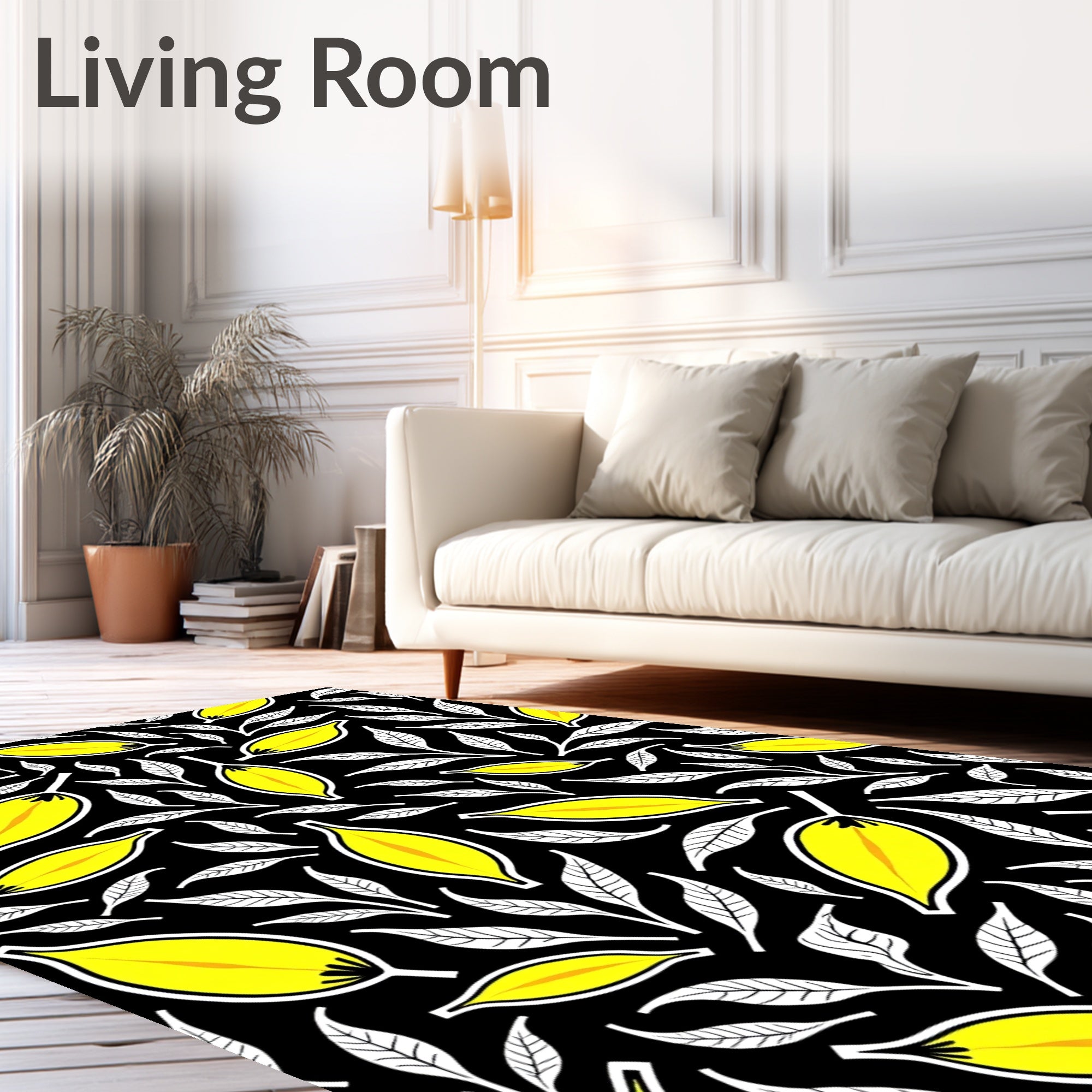 Vibrant Yellow Leaf Pattern Rug