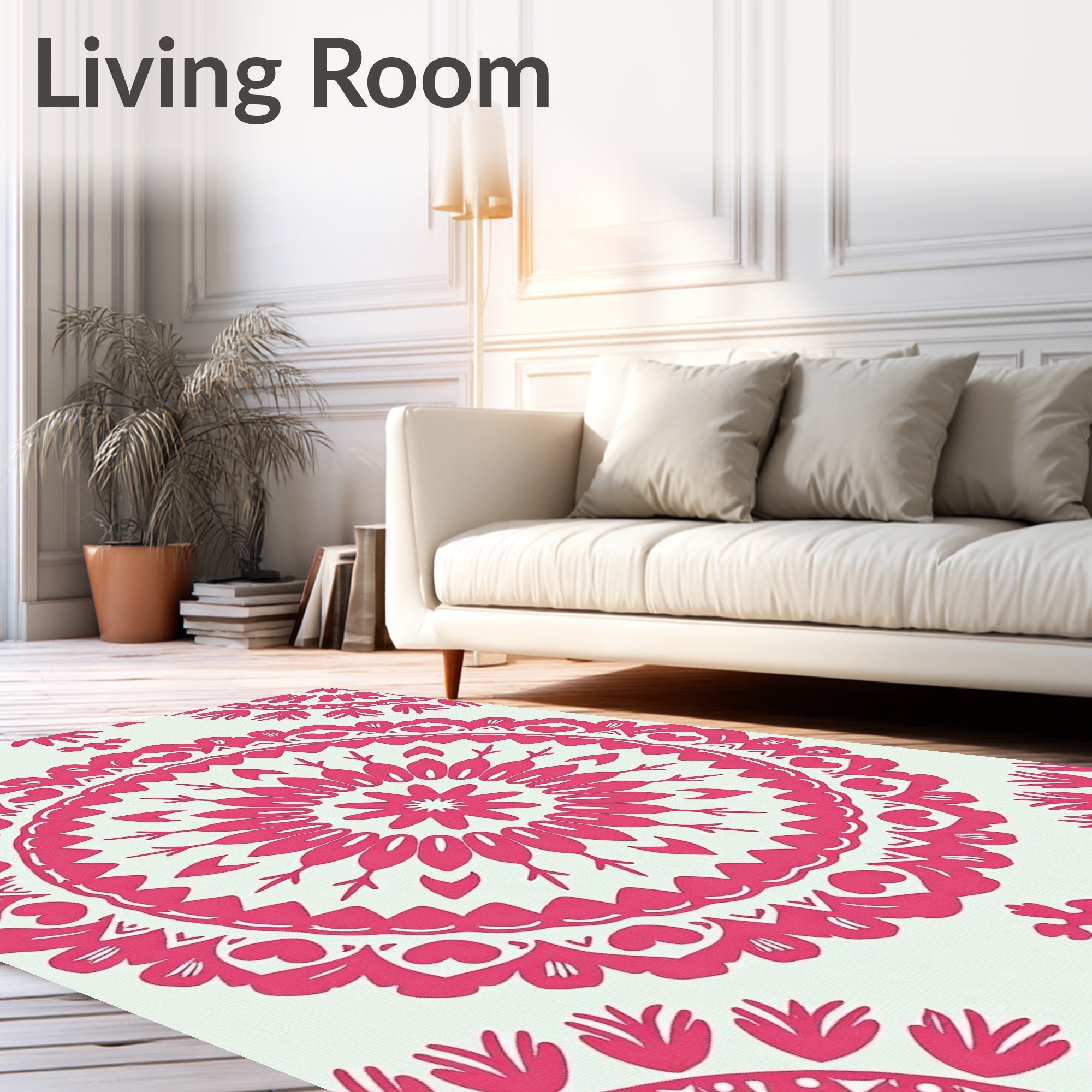 Fuchsia Mandala Floral Pattern Rug
