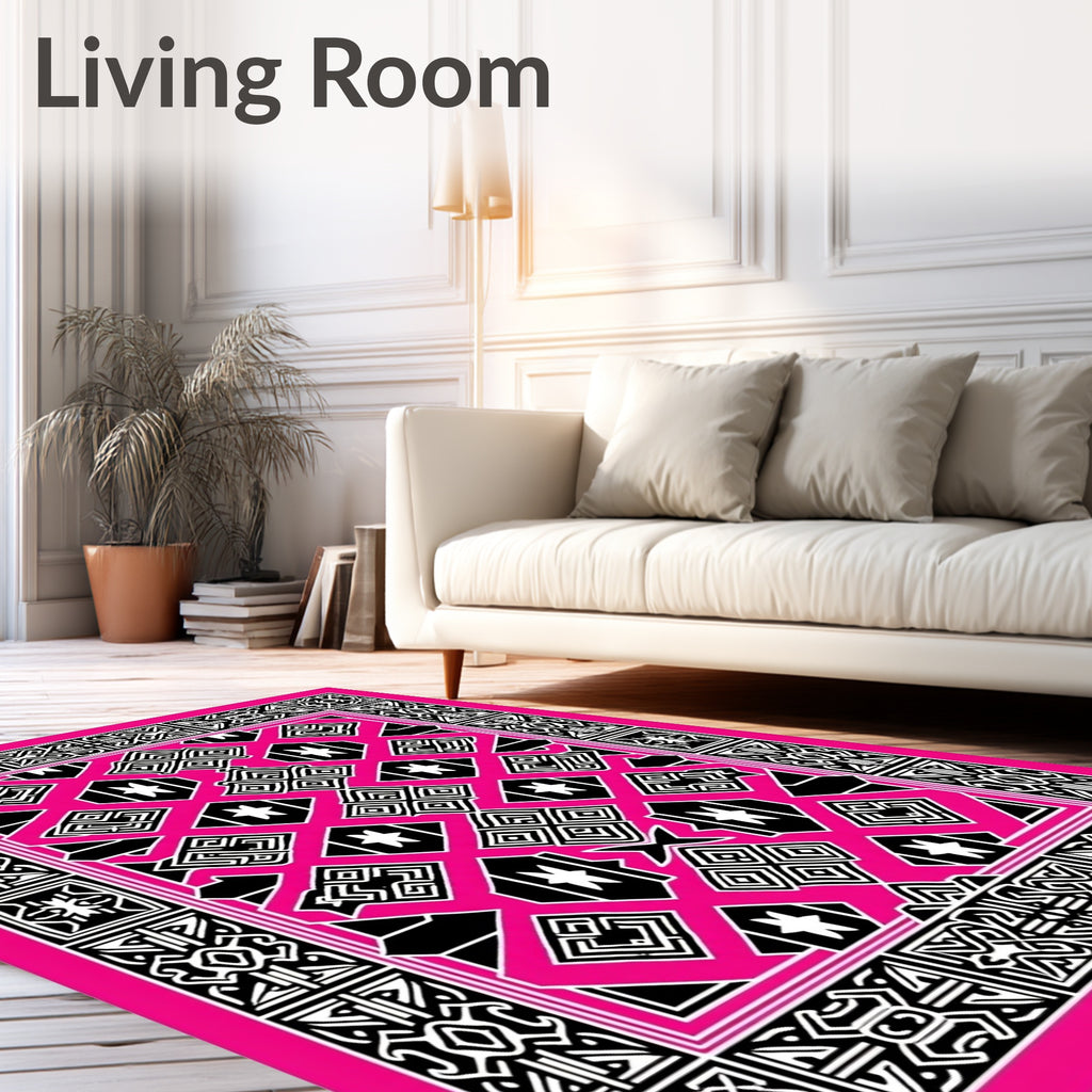 Bold Geometric Pattern With Pink Background Rug