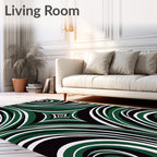Abstract Swirl Green Black White Rug