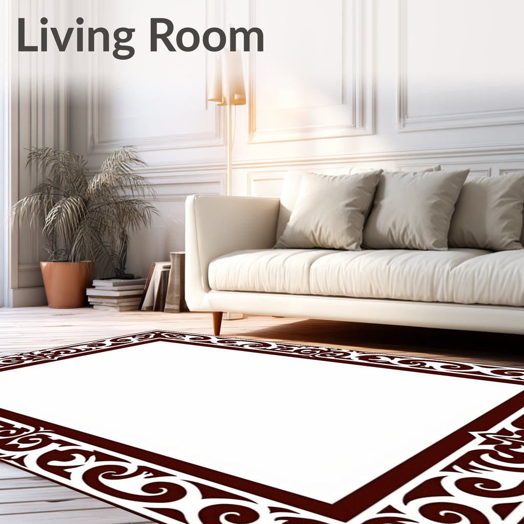 Intricate Brown Tonal Filigree Border Design Rug