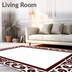 Intricate Brown Tonal Filigree Border Design Rug