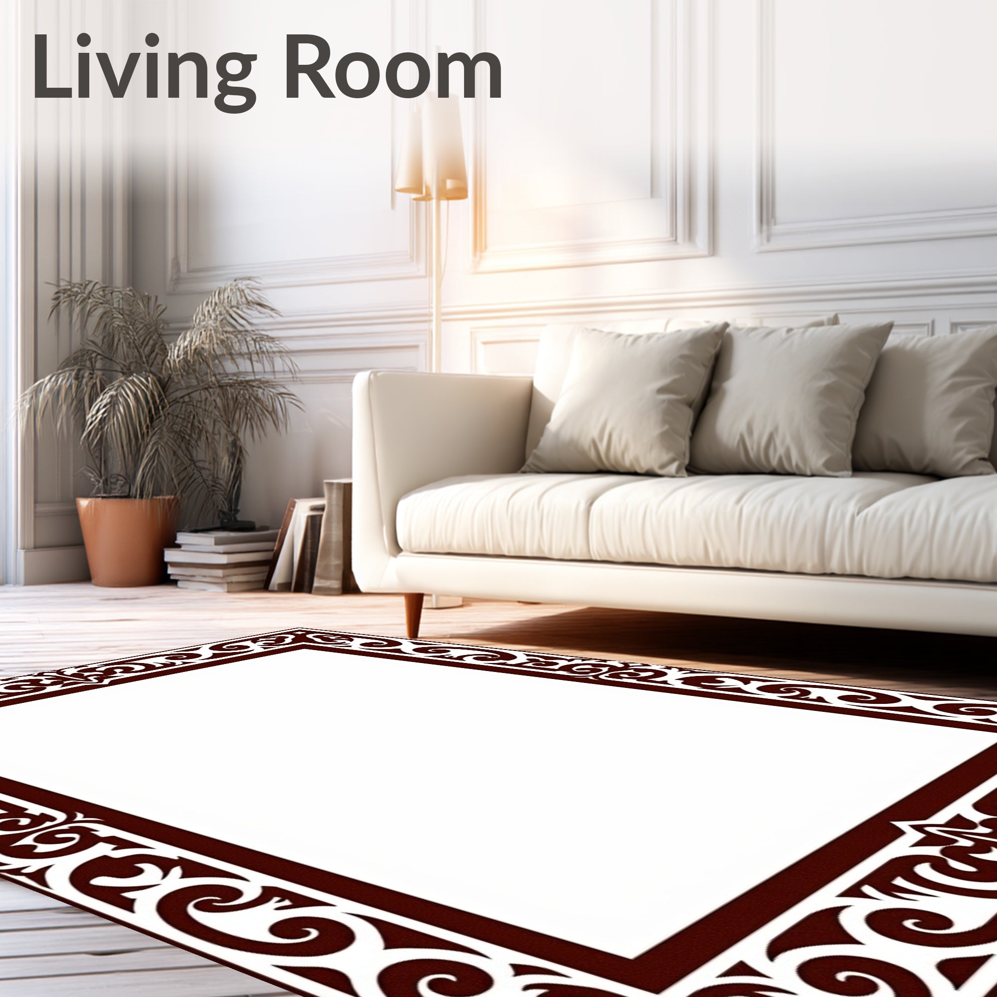 Intricate Brown Tonal Filigree Border Design Rug