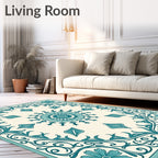 Teal Floral Medallion Vine Pattern Rug