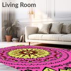 Vibrant Pink Yellow Mandala Pattern Rug