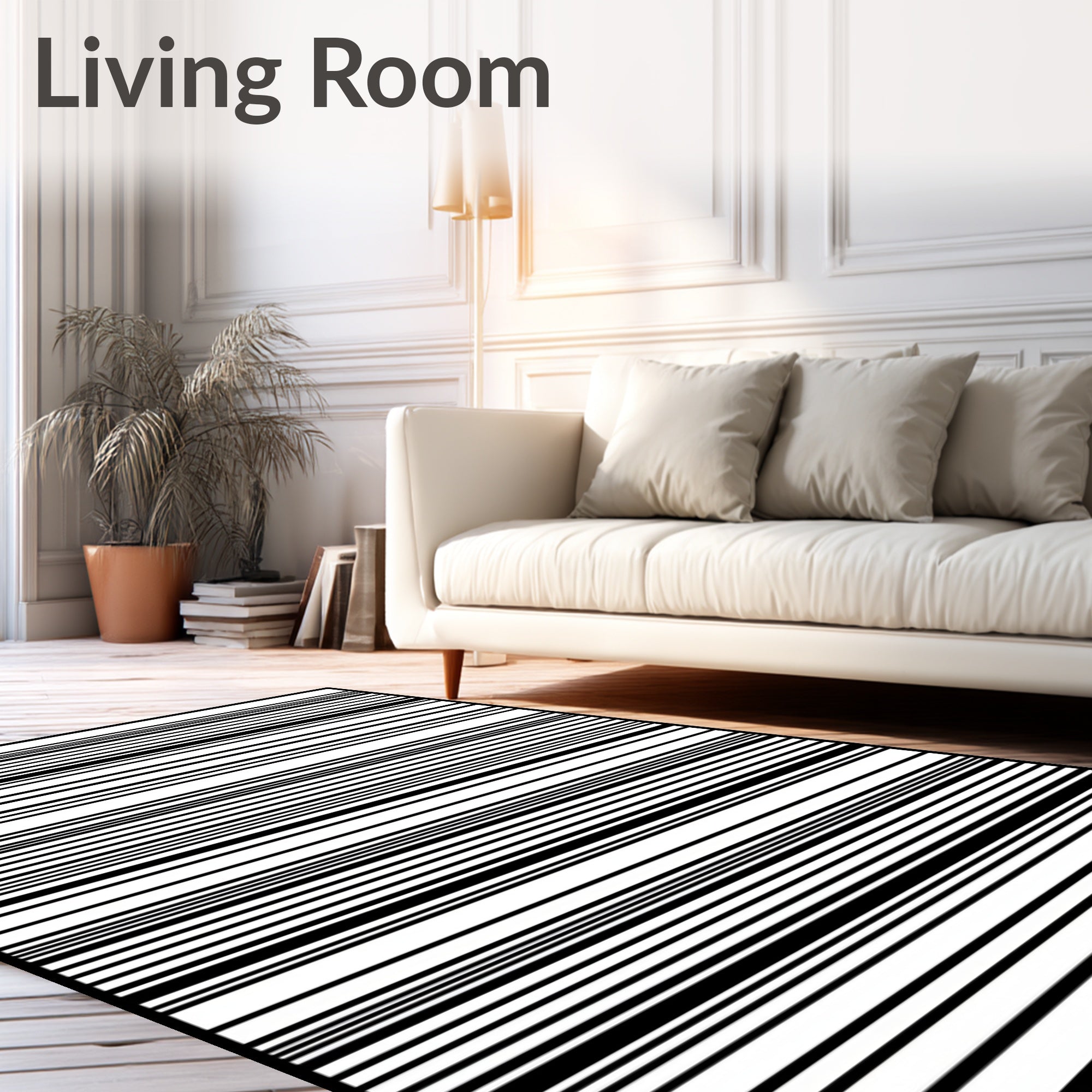 Minimalist Black White Linear Rug