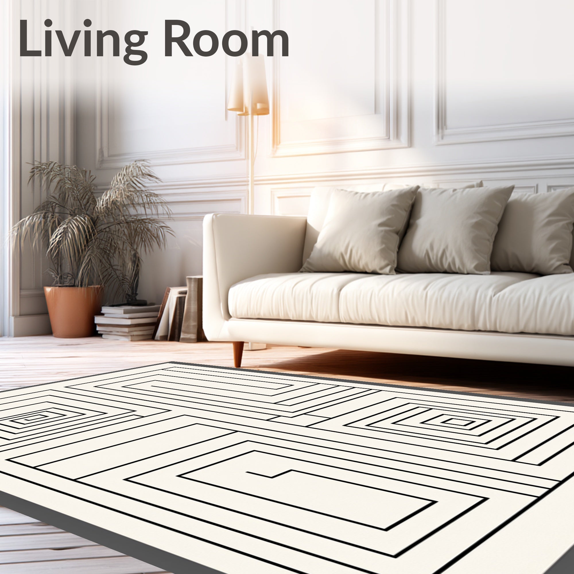 Simple Black White Geometric Maze Rug