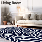 Navy White Abstract Swirl Pattern Rug