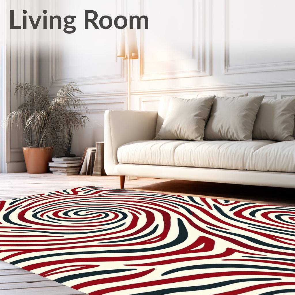 Crimson Navy Swirl Animal Print Rug