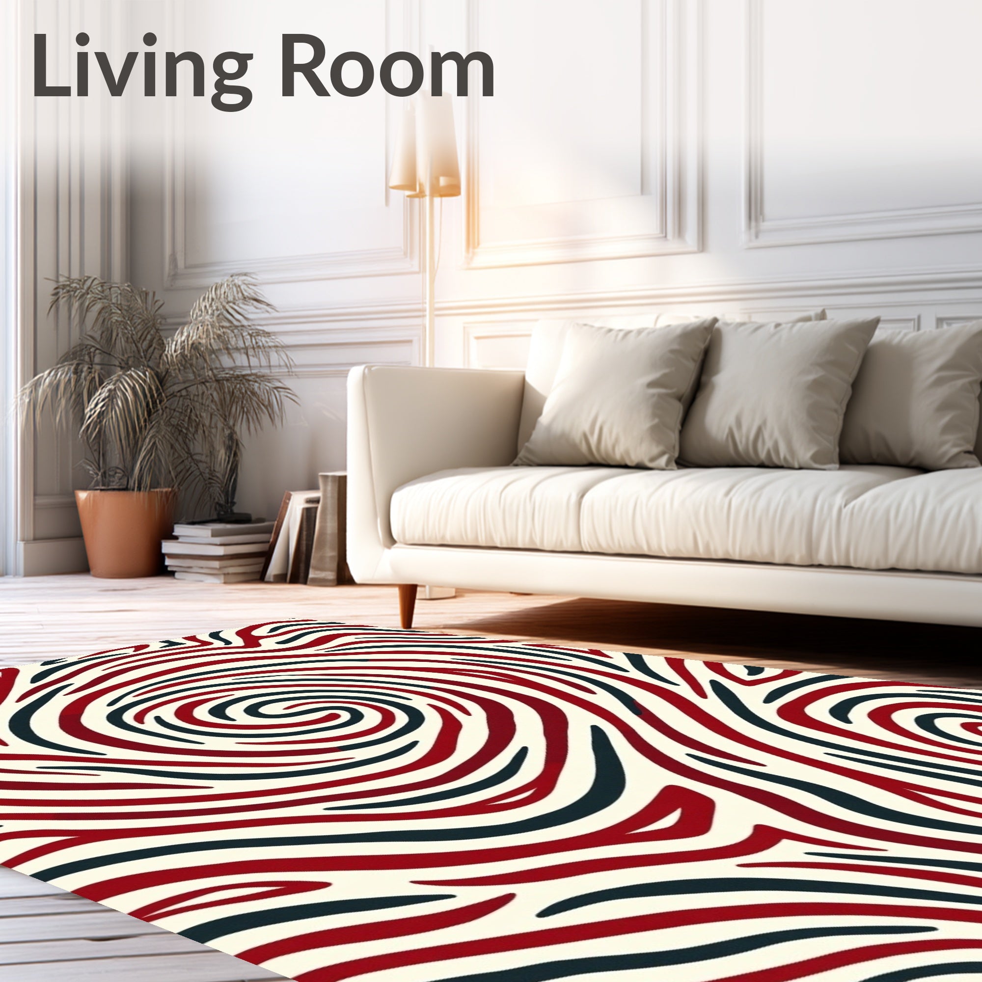Crimson Navy Swirl Animal Print Rug