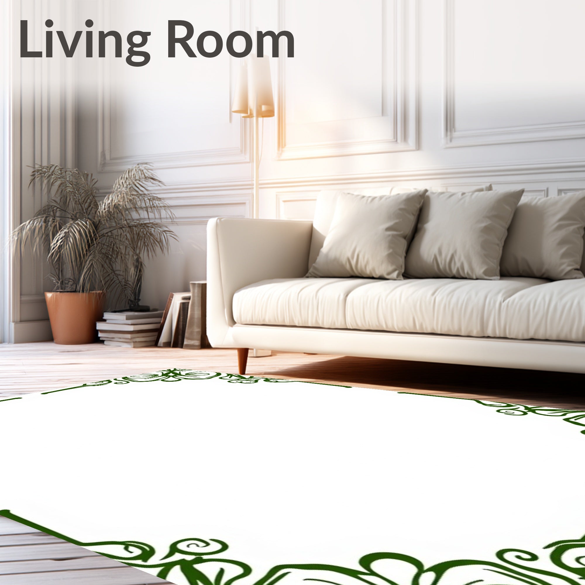 Elegant Green Floral Scrollwork Design Rug
