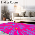 Vibrant Pink Exploding Line Pattern Rug