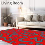 Red and Gray Abstract Swirls Rug