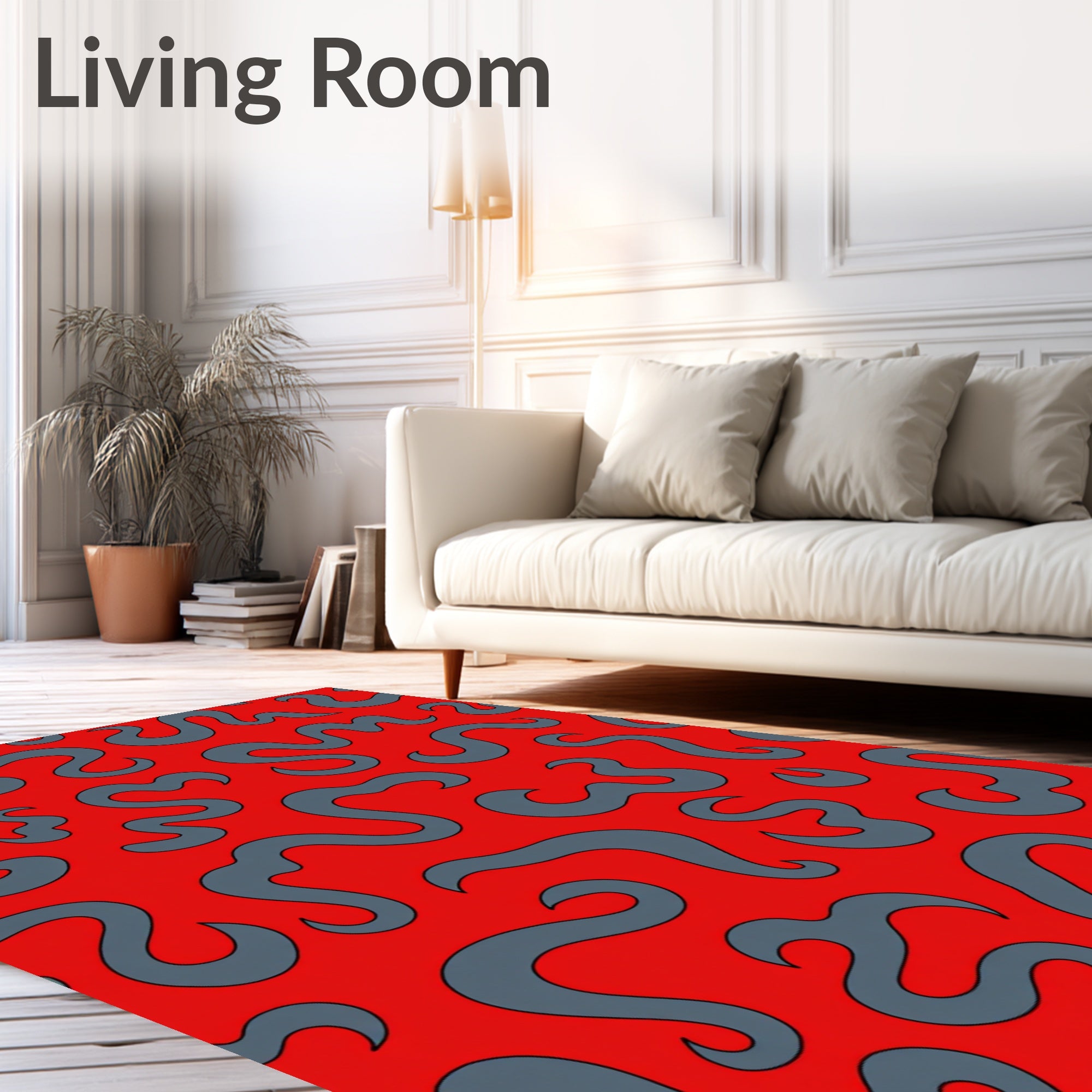 Red and Gray Abstract Swirls Rug