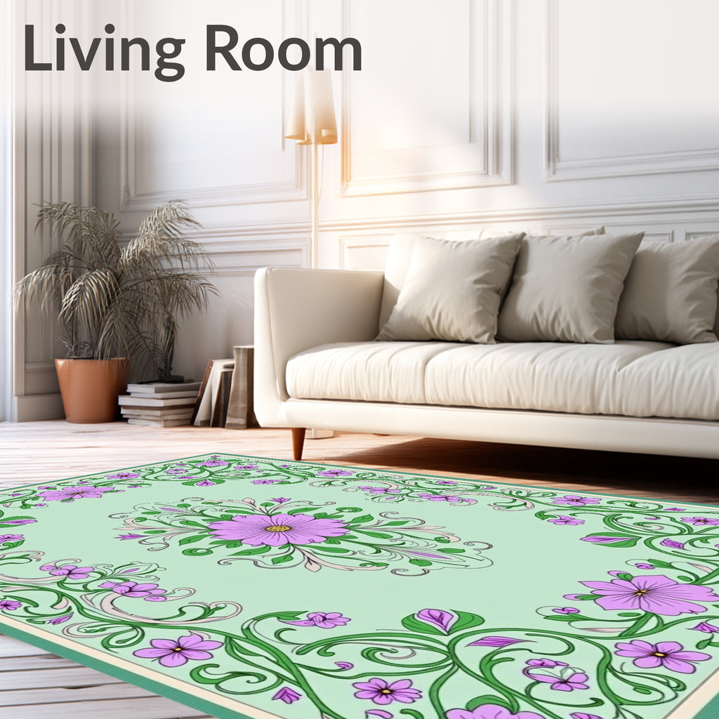 Vintage Lavender Floral Vines Rug